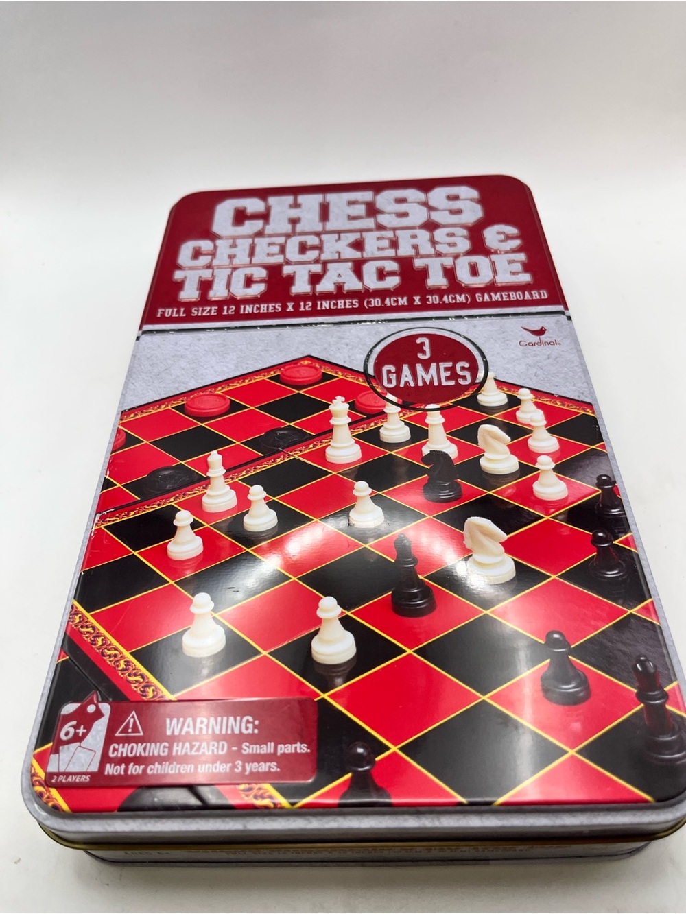 3-in-1 Chess, Checkers & Tic Tac Toe Travel Game - Red